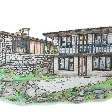 Drawing of a Nepal hiker's rest house