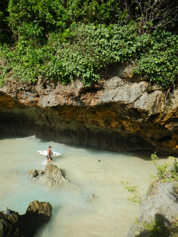 The sea rushing into the cave