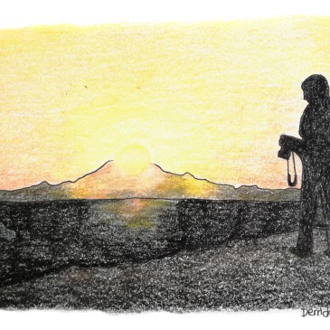 Sketch of a man silhouetted against an african sunset
