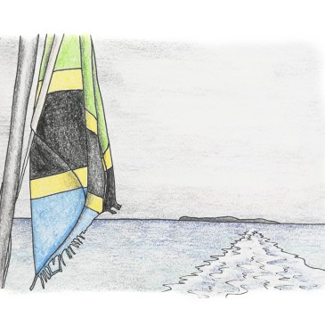 Sketch of the tanzanian flag at the stern of a ferry