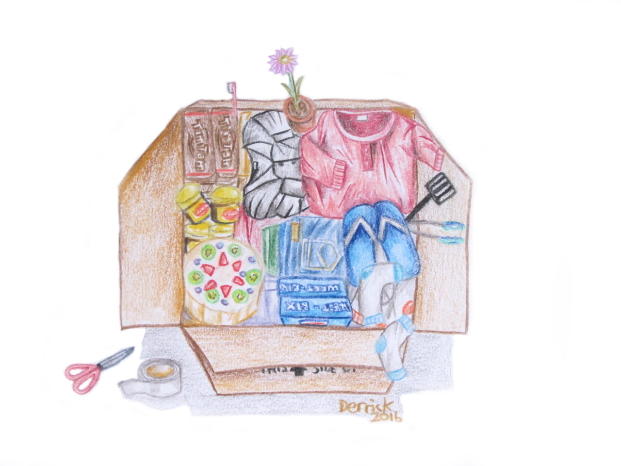 Sketch of a moving box filled with personal possessions