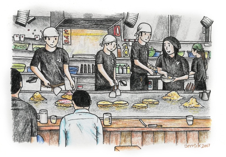 Sketch of an okonomiyaki restaurant