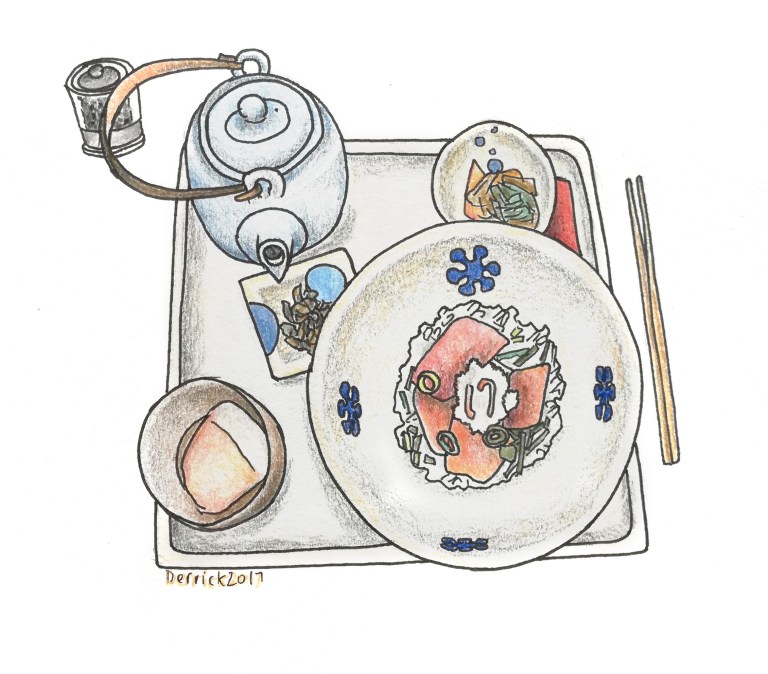 Sketch of a Japanese meal with teapot