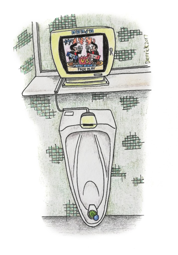 Sketch of a video game attached to a toilet