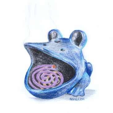 Drawing of a ceramic frog anti-mosquito coil