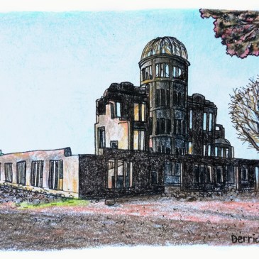 Drawing of the destroyed a-bomb dome in Hiroshima