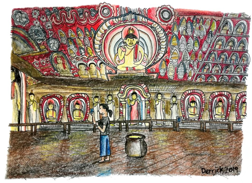 Sketch of dambulla cave wall art