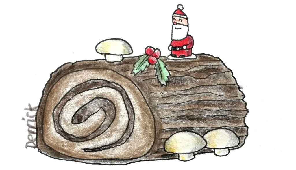 sketch of a yule log cake