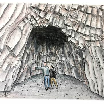 Sketch of basalt column cave on Reynisfjara beach