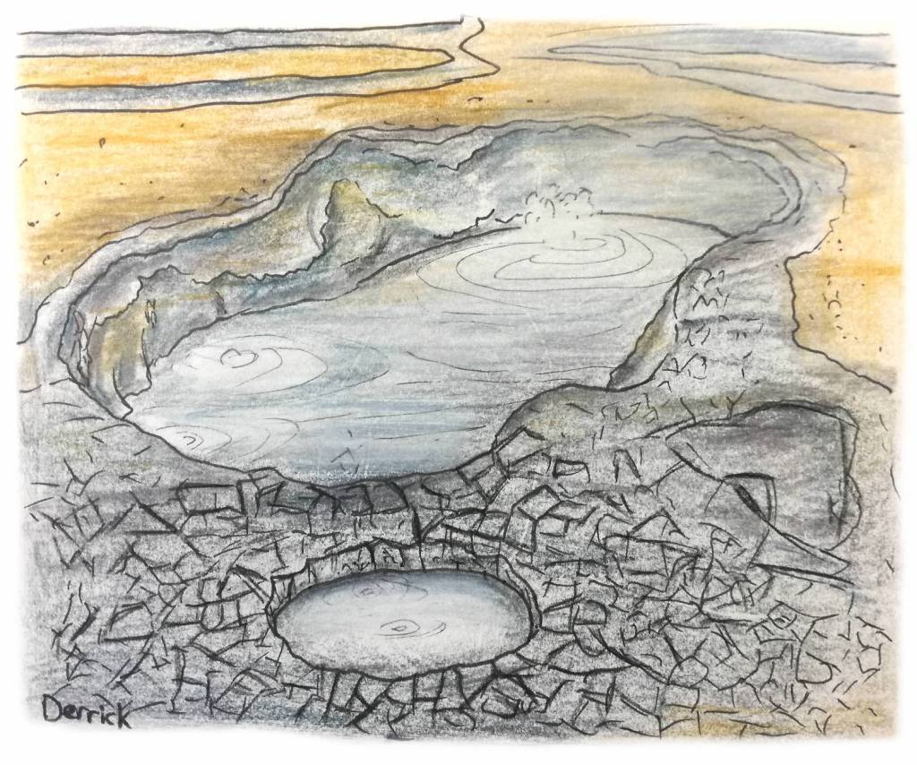 Sketch of a boiling mud pool in Hverir Iceland