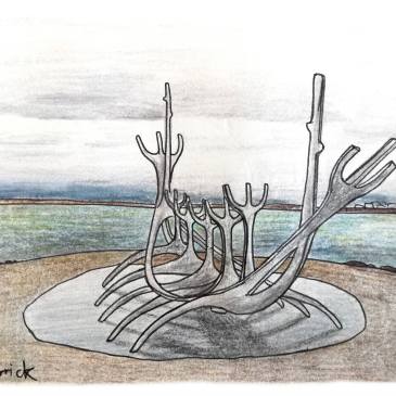 Sketch of the viking boat sculpture in Reykjavik