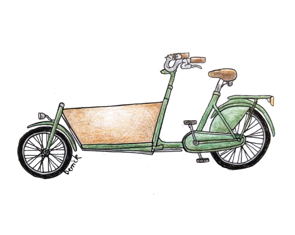 Sketch of a Dutch cargo bike with front bucket