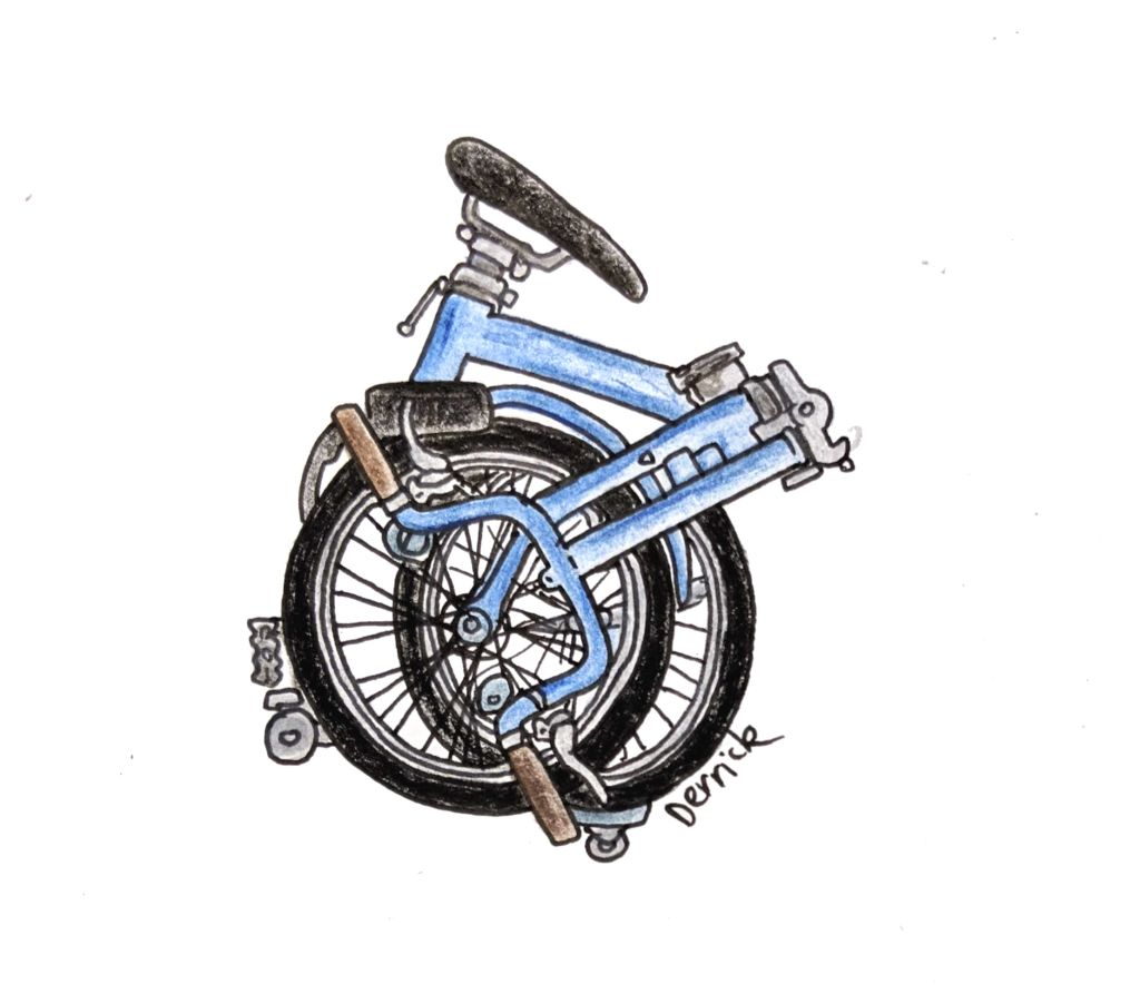 Sketch of a blue portable bike folded