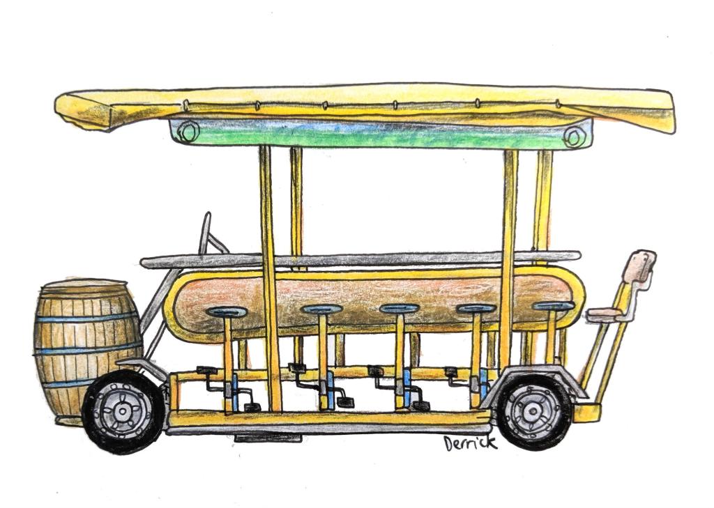 Sketch of a Dutch party bike with beer keg
