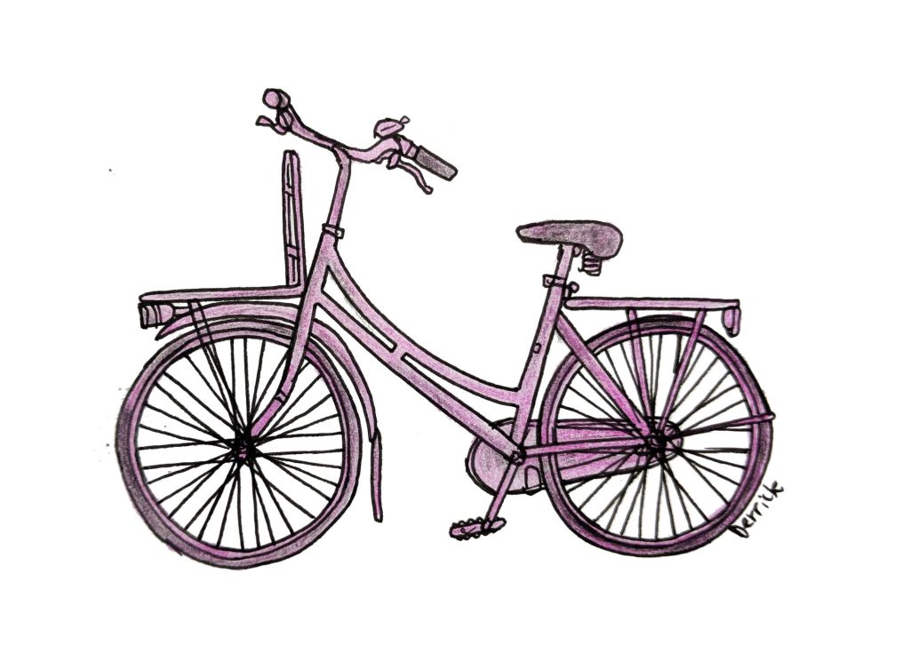 Sketch of a dutch bike with pink spray paint