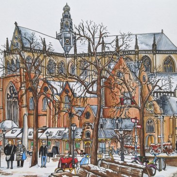 Copic marker urban sketching Haarlem gothic cathedral
