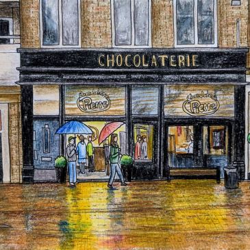 Landscape sketch of Chocolaterie pierre in haarlem best ice cream in haarlem