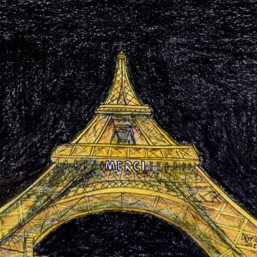 Tour Eiffel Merci illumination coronavirus Paris France Drawing
