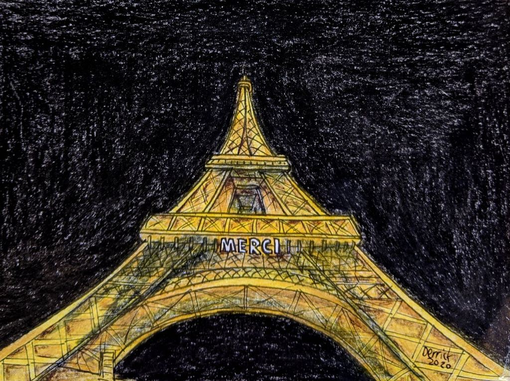 Tour Eiffel Merci illumination coronavirus Paris France Drawing