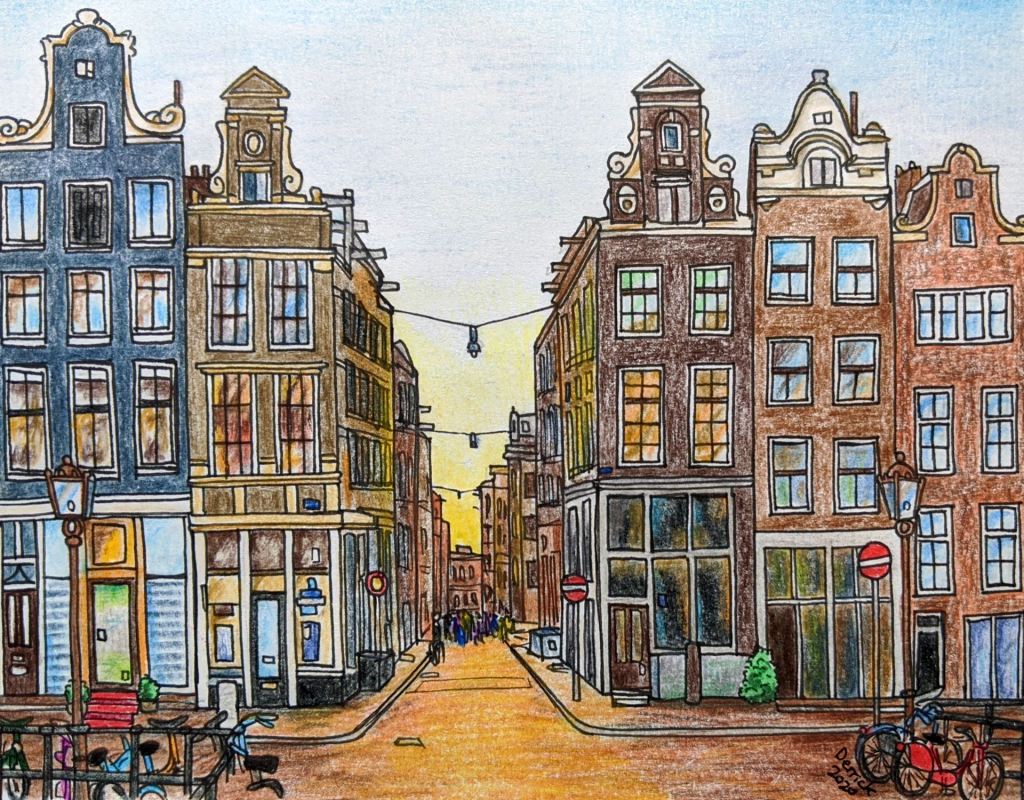 Landscape art Amsterdam nine streets amsterdam buildings at sunset