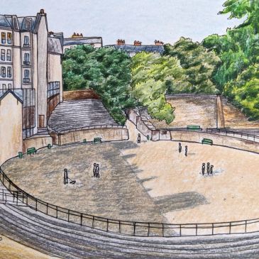 Urban sketching Paris Arenes de Lutece Roman ruins