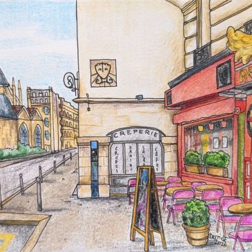 Drawing of Dali Sundial street art paris urban sketching paris