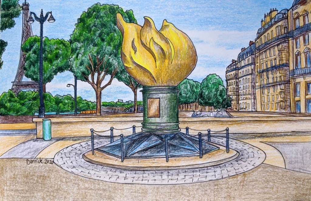 Urban sketching paris flame of liberty at place de l'alma