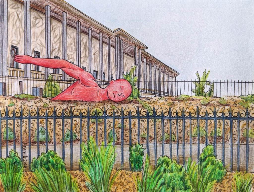 Red swimmer paris statue at Porte Doree