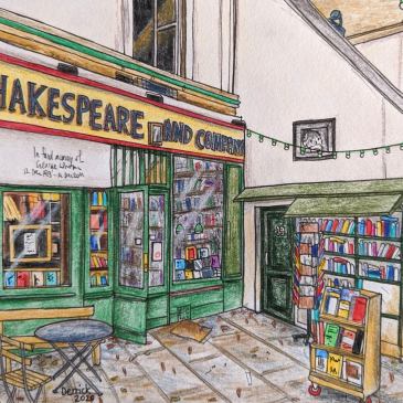 Sketch of shakespeare and co book shop in paris urban sketching pencils