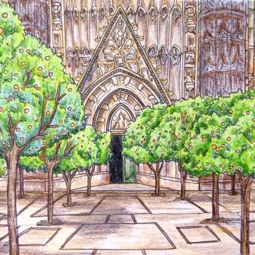 Urban sketching seville cathedral Patio de los Naranjos bitter oranges