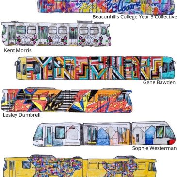A drawing of the 8 Melbourne Art Trams of 2019