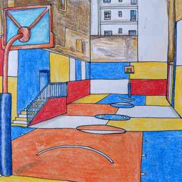 Crazy Paris basketball court colourful design Pigalle