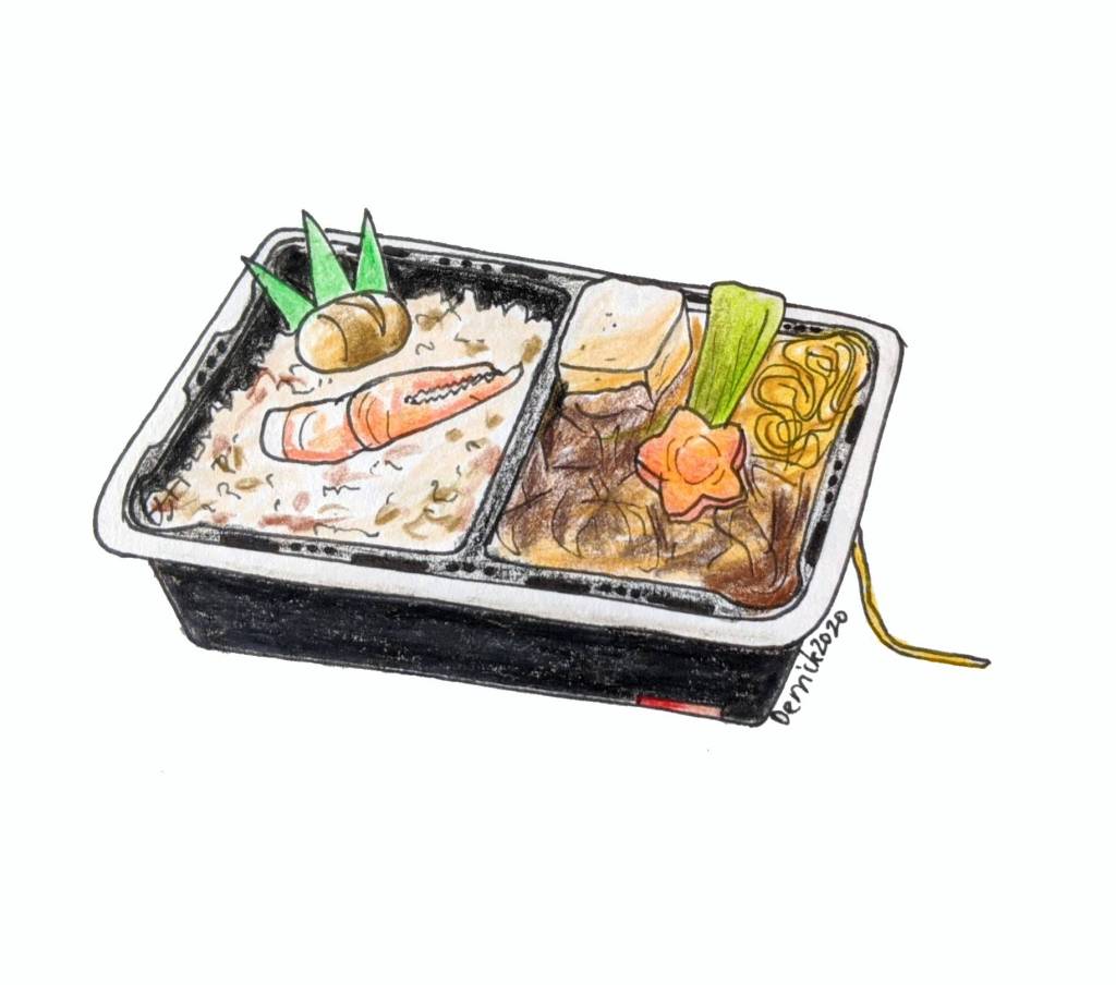 Drawing of an ekiben self heating hot bento box