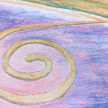 Drawing of Spiral Jetty in Utahs Great Salt Lake pink water land art
