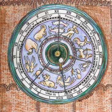 Pencil drawing of the torrazzo of cremona astronomical clock italy