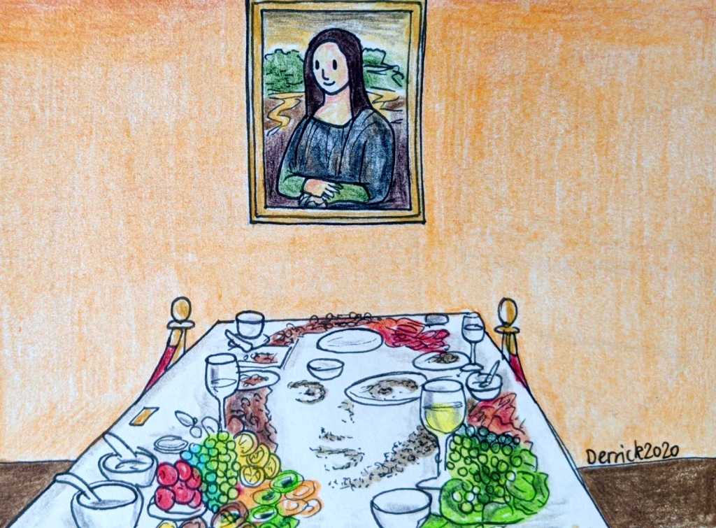 Drawing of mona lisa sculpture at the wonderfood museum in penang malaysia