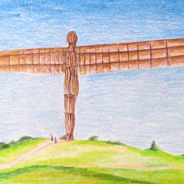 Drawing of the angel of the north sculpture in england