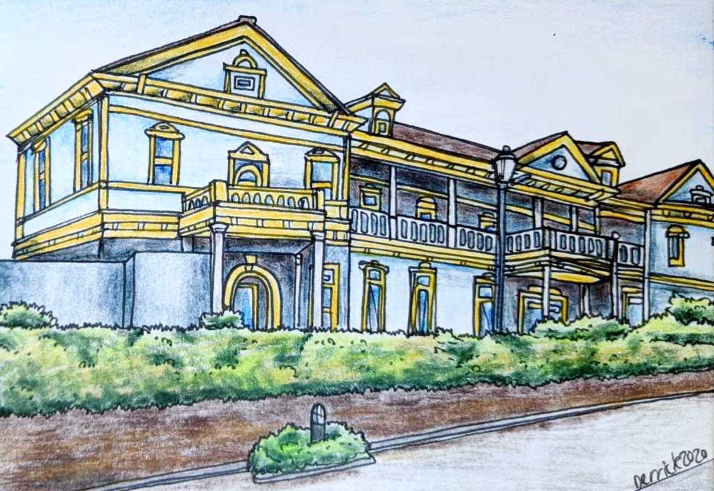 Drawing of Old Hakodate Town Hall in Motomachi