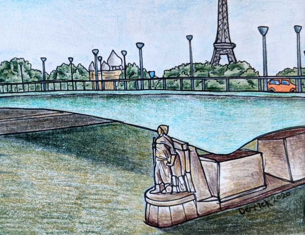 drawing of the zouave statue on the pont de l'alma in paris