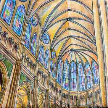 Drawing of Chartres cathedral ceiling ribbed vaults Gothic design