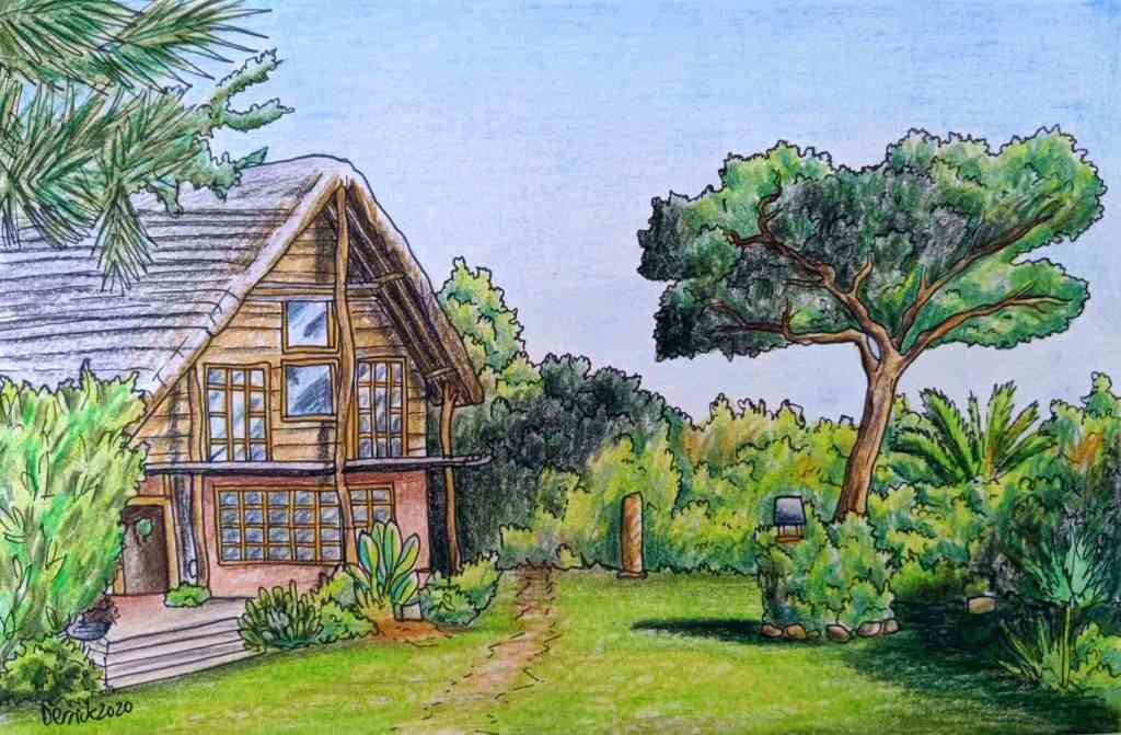 Drawing of an African lodge luxury accomodation in Zambia Africa