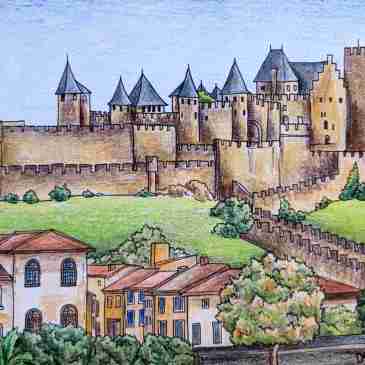 Illustration of Carcassonne castle city walls France