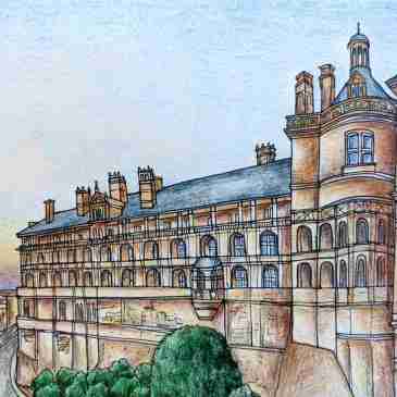 Sketch of Loire valley castle of Blois French architecture