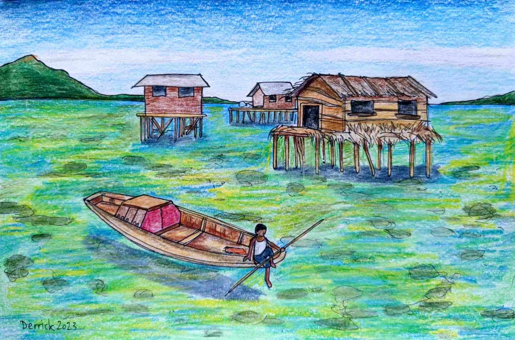 illustration of a bajau fisherman sea gypsy in south east asia