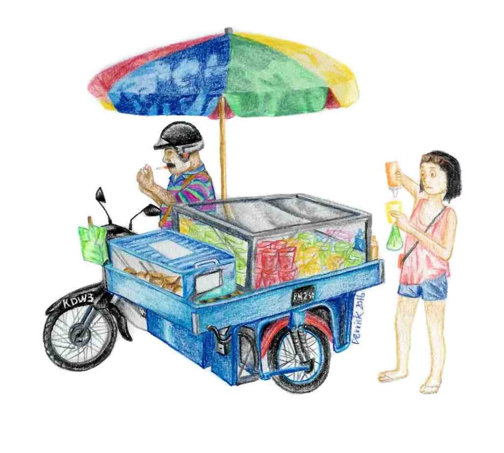 Sketch of Malaysian street food cart with umbrella
