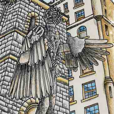 Drawing of the eye bronze sculpture in Montreal