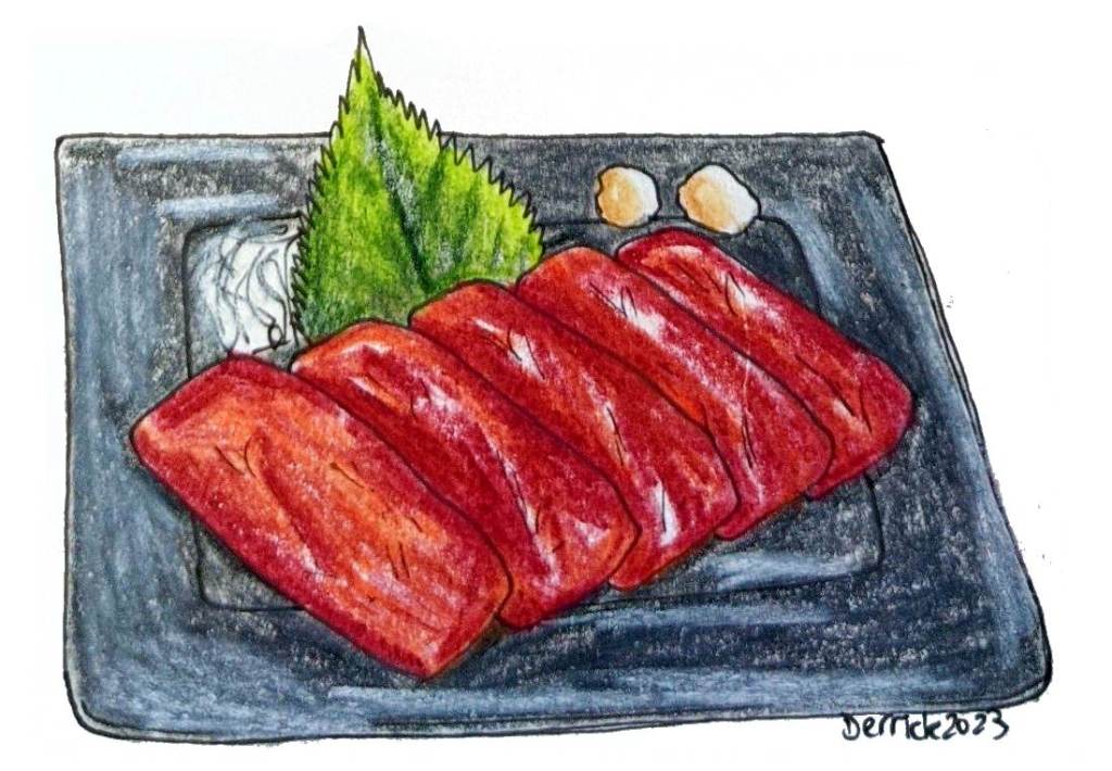 Drawing of sliced raw horse meat Japanese delicacy