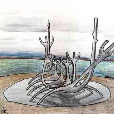 Drawing of Solfar the sun voyager sculpture in reykjavik