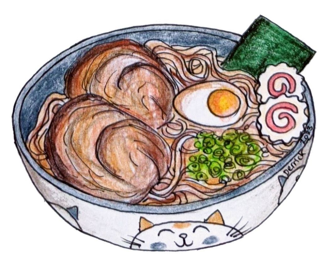 Shoyu ramen Tokyo noodle soup dish illustration